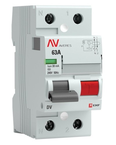 DV 2P 63А/ 30мА (AC)  AVERES (rccb-2-63-30-ac-av). Выключатели дифференциального тока (УЗО). EKF в Салавате