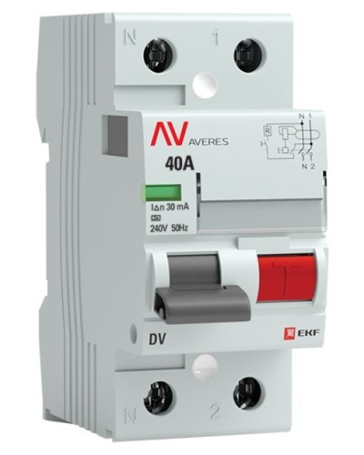 DV 2P 40А/ 30мА (A)  AVERES (rccb-2-40-30-a-av). Выключатели дифференциального тока (УЗО). EKF в Салавате