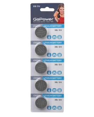 CR2032 GoPower, упак. 5 шт., БЛИСТЕР. Литиевый элемент питания. GoPower в Салавате