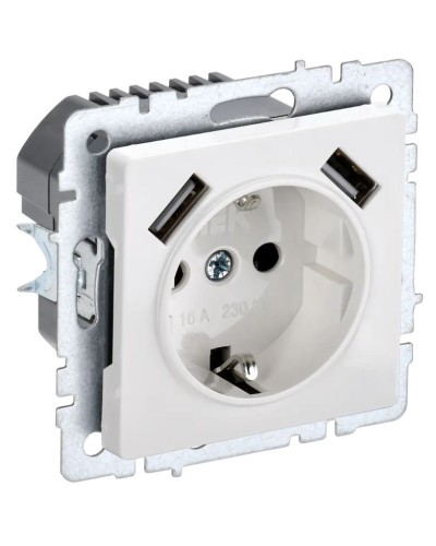 Розетка с з/к с USB A+A 2,1А РЮш10-1-БрБ белый BRITE (BR-R14-16-U21-D21-K01). Розетка с заземлением с защитными шторками, 2,1А. IEK в Салавате