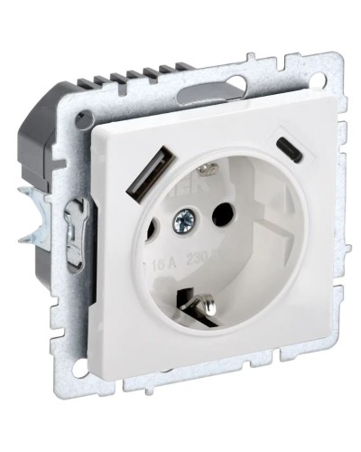Розетка с з/к с USB A+C 18Вт РЮш11-1-БрБ белый BRITE (BR-R14-16-U22-018-K01). Розетка с заземлением с защитными шторками, 18Вт. IEK в Салавате