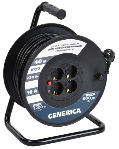 УК40 4 места 2P+PE, 40м GENERICA (WKP10-10-04-40-G). Удлинитель на катушке с термозащитой, 3х1,0кв.мм. IEK в Салавате
