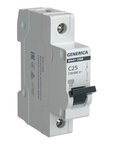 GENERICA ВА47-29М 1P C 25А 4,5кА (MVA21-1-025-C-G). Автоматический выключатель. IEK в Салавате