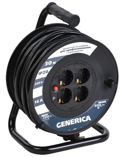 УК30 4 места 2P+PE, 30м GENERICA (WKP20-16-04-30-G). Удлинитель на катушке с термозащитой, 3х1,5кв.мм. IEK в Салавате