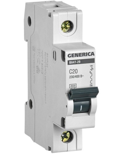 GENERICA ВА47-29 1P C 20А 4,5кА (MVA25-1-020-C). Автоматический выключатель. IEK в Салавате