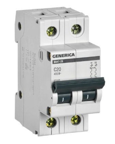 GENERICA ВА47-29 2P C 20А 4,5кА (MVA25-2-020-C). Автоматический выключатель. IEK в Салавате