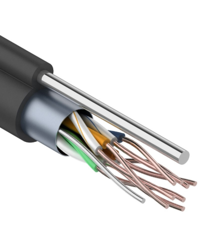F/UTP, CAT 5e, PE, 4PR, 24AWG, OUTDOOR, SOLID, черный, с тросом, 305м, REXANT (01-0144). Кабель «витая пара» (LAN) для структурированных систем связи. Rexant в Салавате