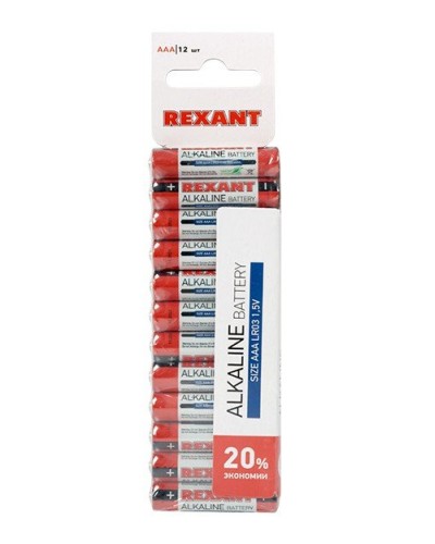 Алкалиновая батарейка AAA/LR03 1,5 V 12 шт. REXANT (30-1011). Элемент питания. Rexant в Салавате