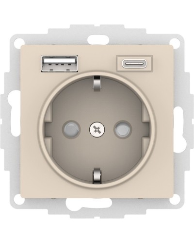 AtlasDesign розетка 1-местная с 2 USB A+C, скрытой установки, механизм, бежевый (ATN000232). Розетка с USB. Systeme Electric в Салавате
