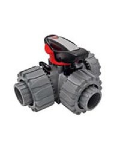 Ecoplast Кран шаровой трехходовой ПВХ D25 (уплотнение TPV, остальное EPDM) с муфтовым окончанием (49448). Кран шаровой, с муфтовым окончанием. Экопласт в Салавате